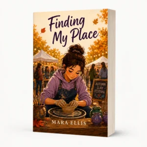 Finding My Place by Mara Ellis, a Finding Our Way novel cover showing a girl throwing pottery at an autumn clay festival, a story about changing friendships and belonging