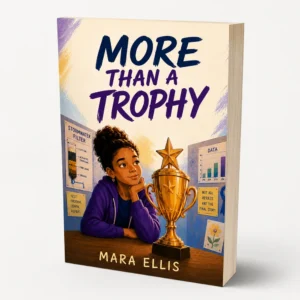 More Than a Trophy by Mara Ellis, a Finding Our Way novel cover showing a girl beside a science fair display and gold trophy, a story about failure and self-worth